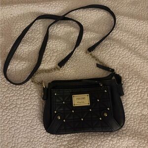 Nicole Quilted Black Crossbody with Gold Accents
